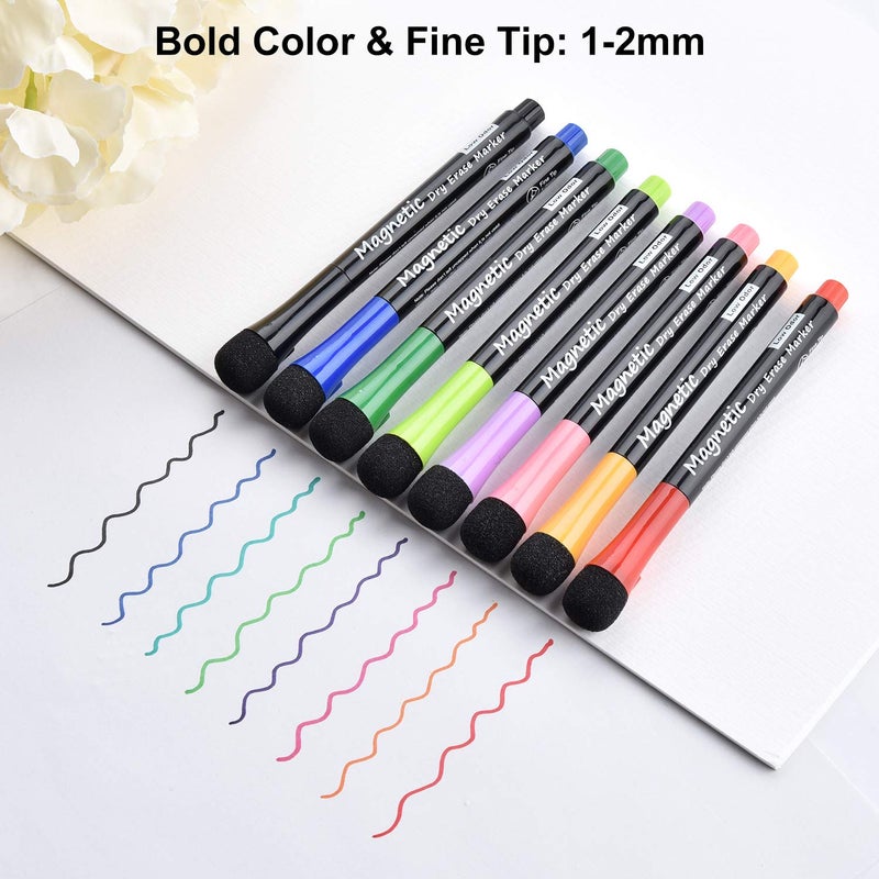 Browill Magnetic Dry Erase Markers, (12 pk) Dealkits Low Odor White Board Markers with Erasers for Kids Teacher Supplies for Classroom Work on White Board, Calender, Fine Tip Point, Black - Image 3